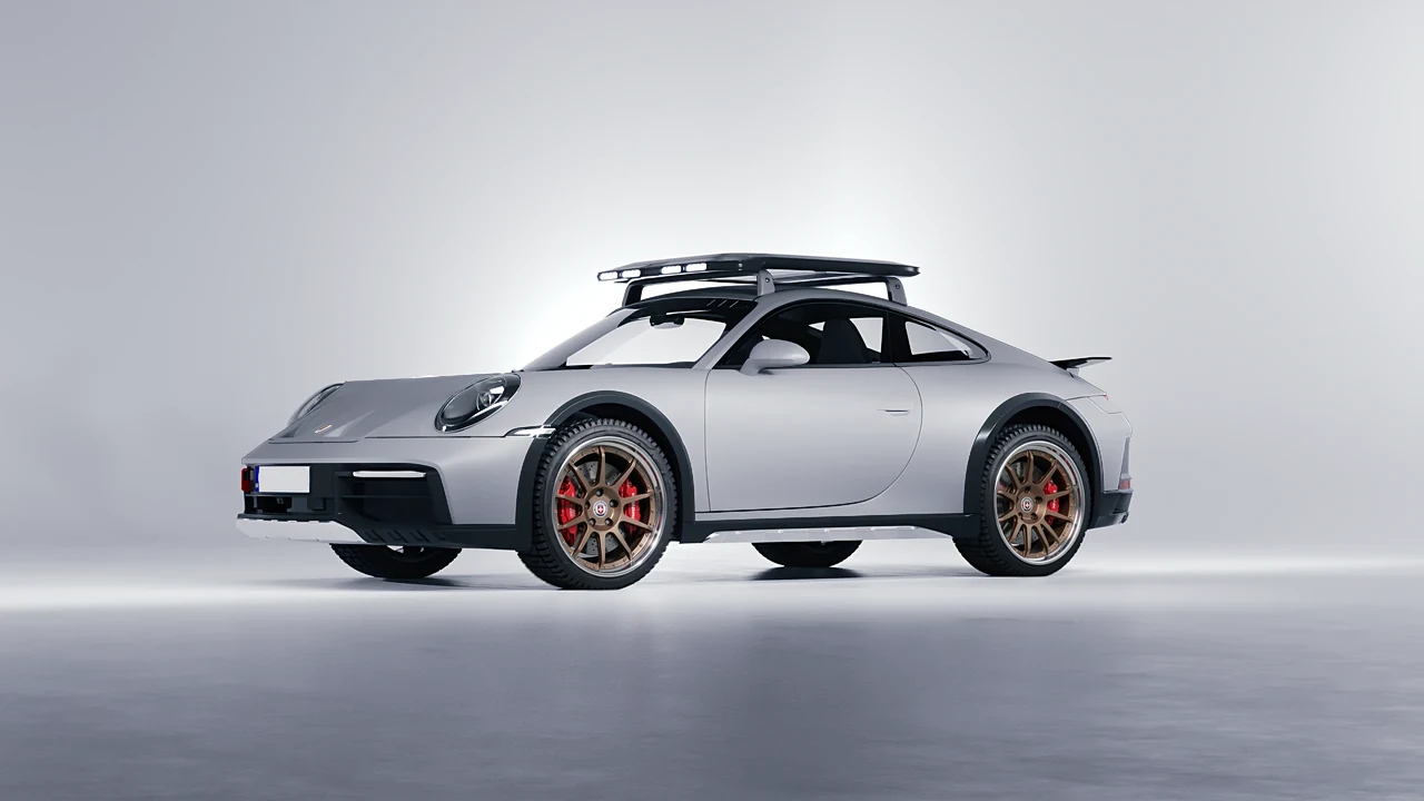 Porsche 911 Dakar 2023 on HRE Performance Wheels C103 forged wheels, front three-quarter view