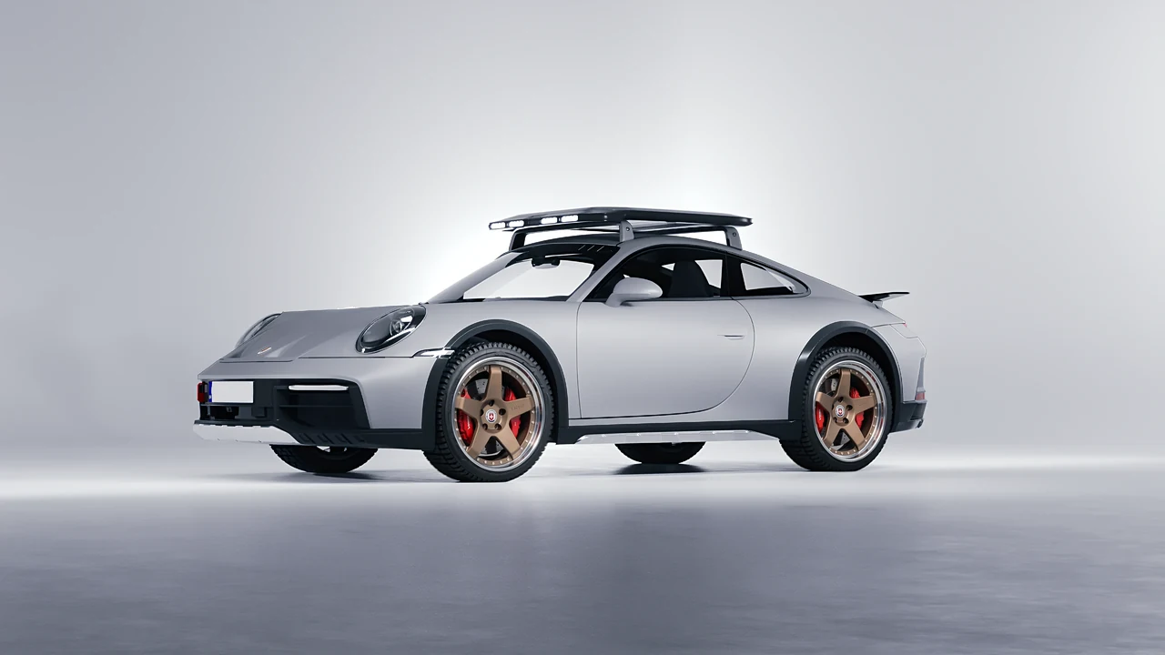 Porsche 911 Dakar 2023 on HRE Performance Wheels C105 forged wheels, front three-quarter view