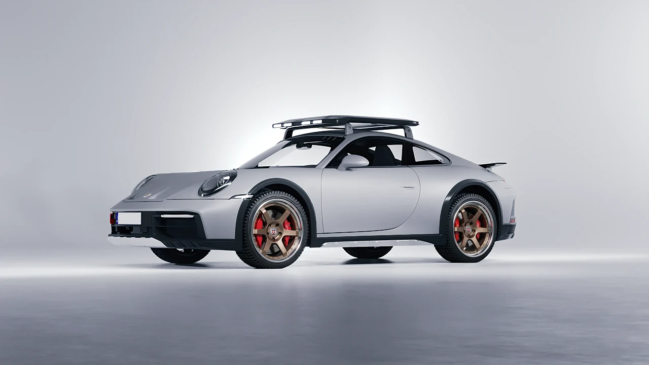 Porsche 911 Dakar 2023 on HRE Performance Wheels C106 forged wheels, front three-quarter view