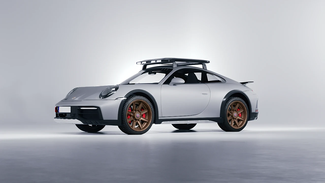 Porsche 911 Dakar 2023 on HRE Performance Wheels HD188 forged wheels, front three-quarter view