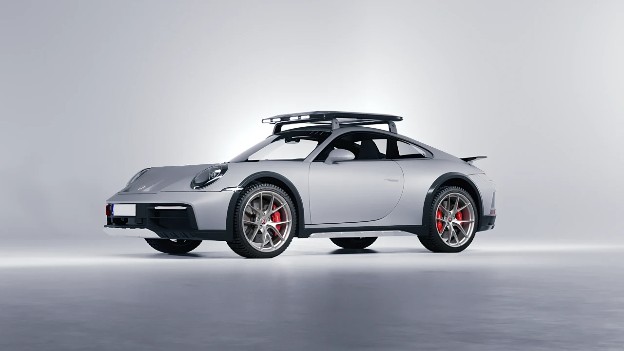 Porsche 911 Dakar 2023 on HRE Performance Wheels P101 forged wheels, front three-quarter view