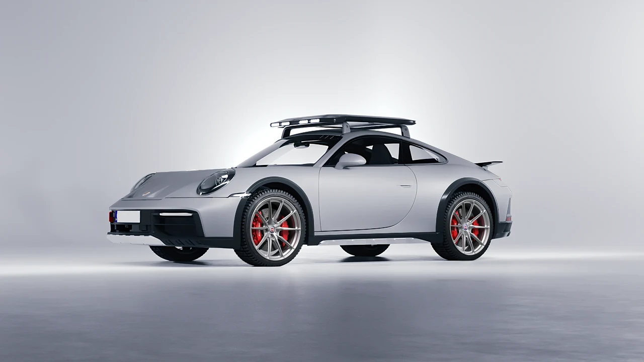 Porsche 911 Dakar 2023 on HRE Performance Wheels P104SC forged wheels, front three-quarter view