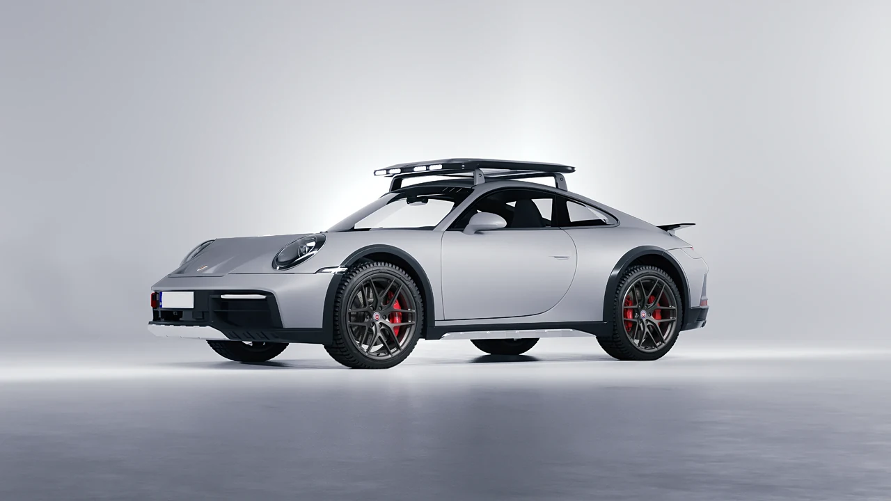 Porsche 911 Dakar 2023 on HRE Performance Wheels P161 forged wheels, front three-quarter view