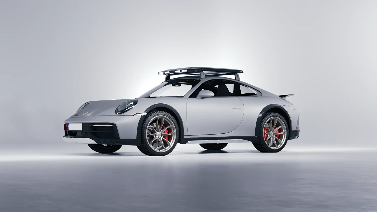 Porsche 911 Dakar 2023 on HRE Performance Wheels P201 forged wheels, front three-quarter view