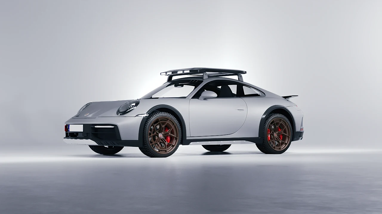 Porsche 911 Dakar 2023 on HRE Performance Wheels P301 forged wheels, front three-quarter view