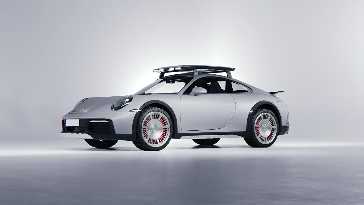 Porsche 911 Dakar 2023 on RDB LA Masterpiece forged wheels, front three-quarter view
