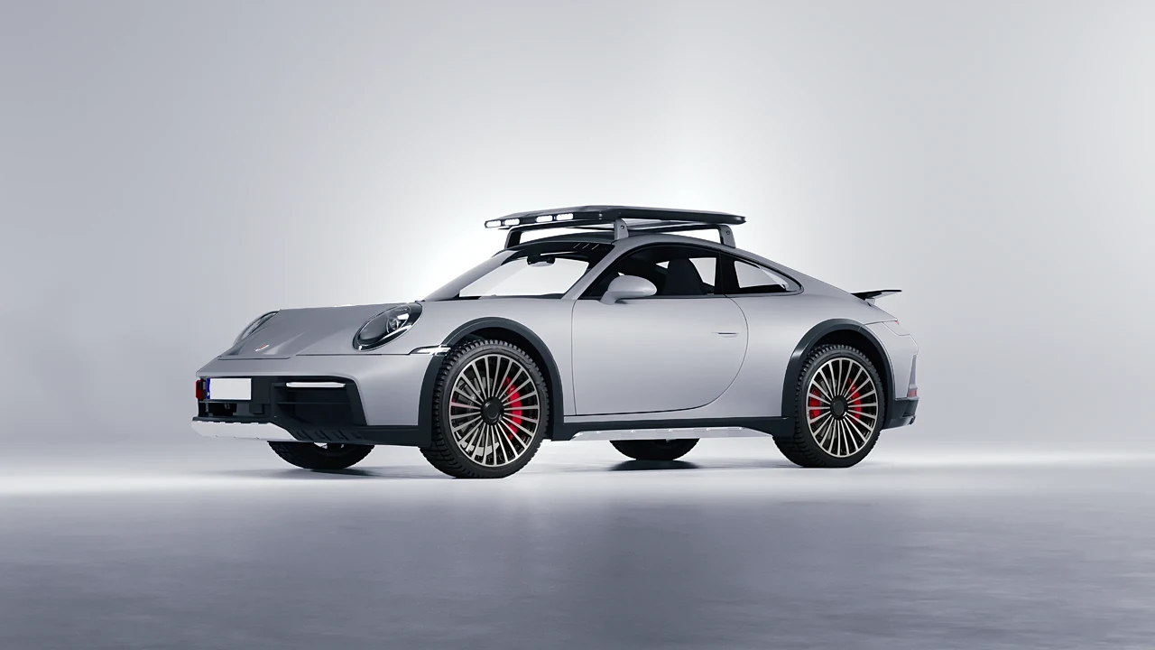 Porsche 911 Dakar 2023 on RDB LA Twenty Three forged wheels, front three-quarter view