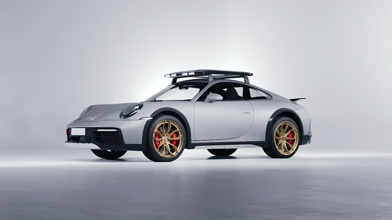 Porsche 911 Dakar 2023 on HRE Performance Wheels S201H forged wheels, front three-quarter view
