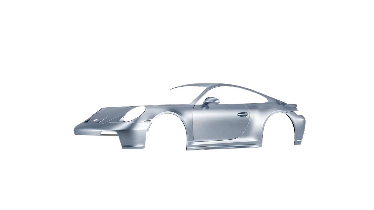 Porsche 911 GT3 2024 wrapped in Brushed Aluminum (Avery Dennison SW900-812-X), front three-quarter view