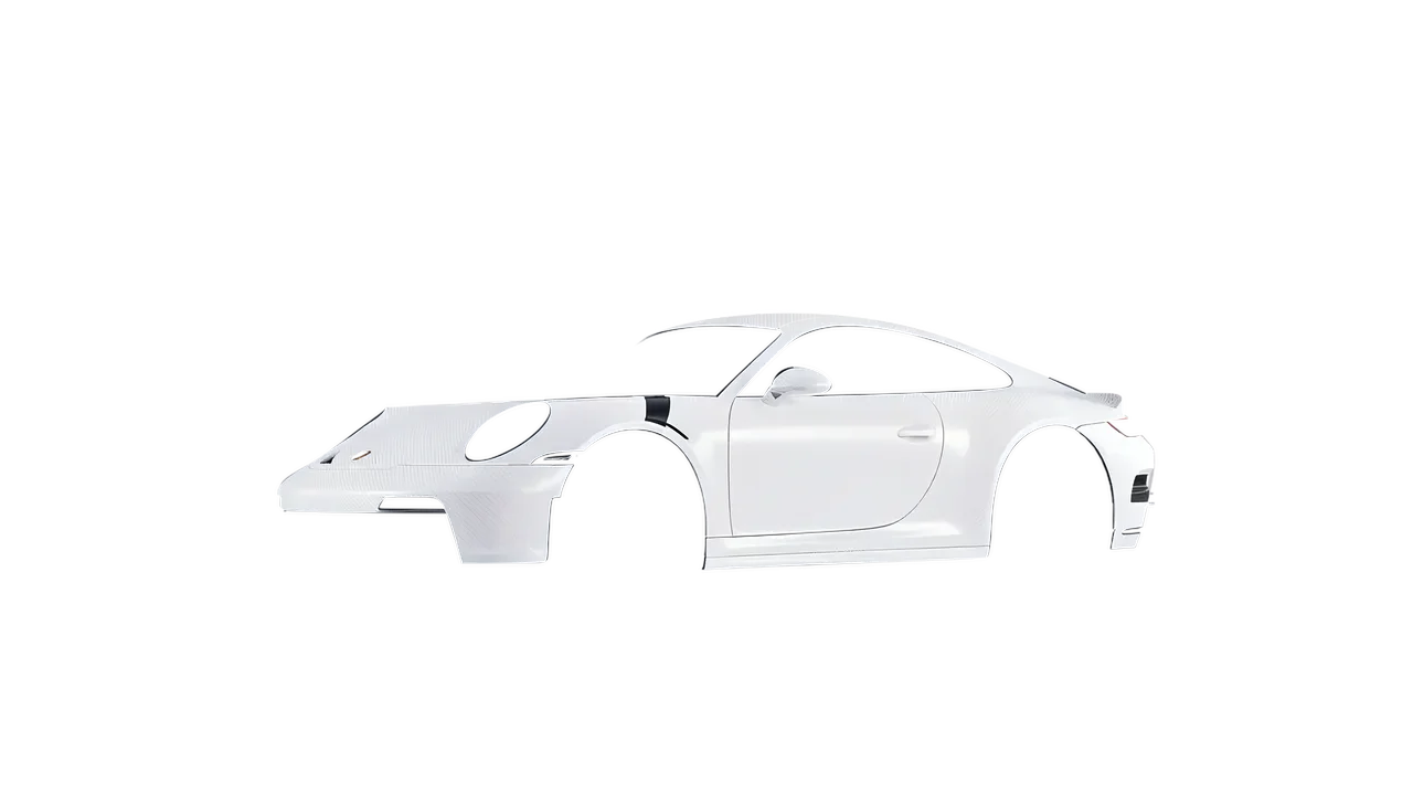 Porsche 911 GT3 2024 wrapped in Carbon Fiber White (Avery Dennison SW900-115-X), front three-quarter view