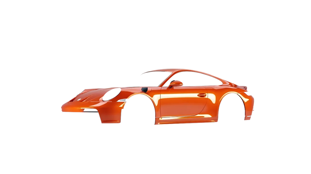 Porsche 911 GT3 2024 wrapped in Fiery Orange (3M G364), front three-quarter view