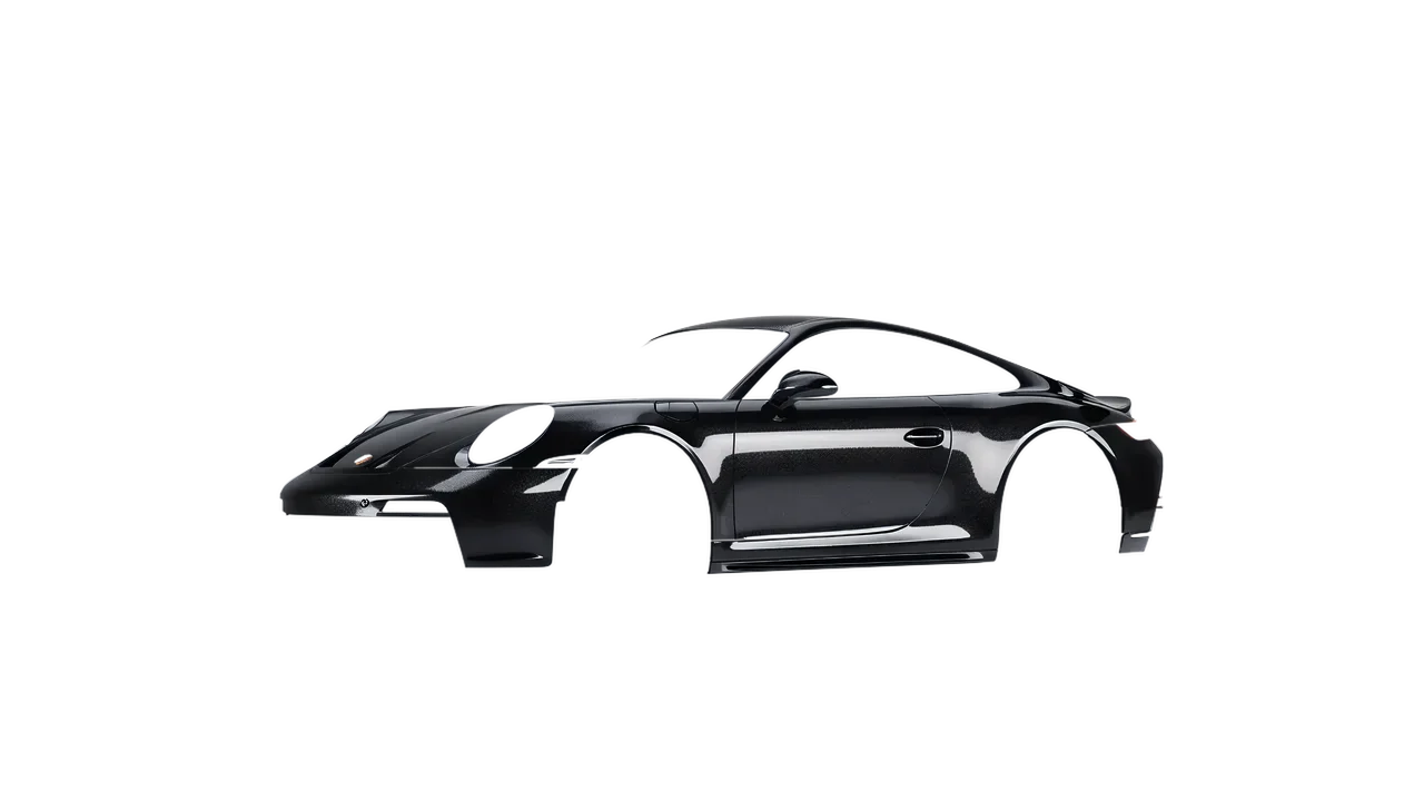 Porsche 911 GT3 2024 wrapped in Mystery Black (Avery Dennison SW900-184-M), front three-quarter view