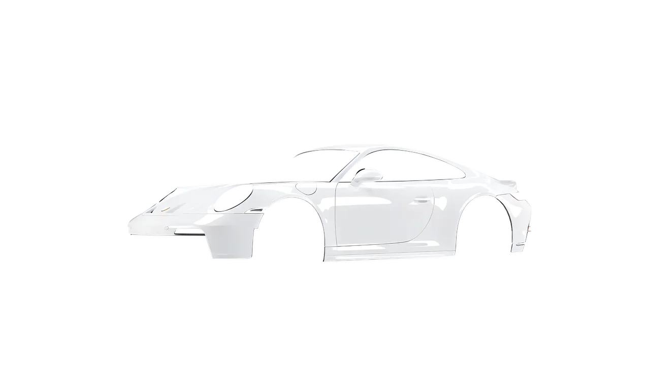 Porsche 911 GT3 2024 wrapped in Gloss White (3M G10), front three-quarter view
