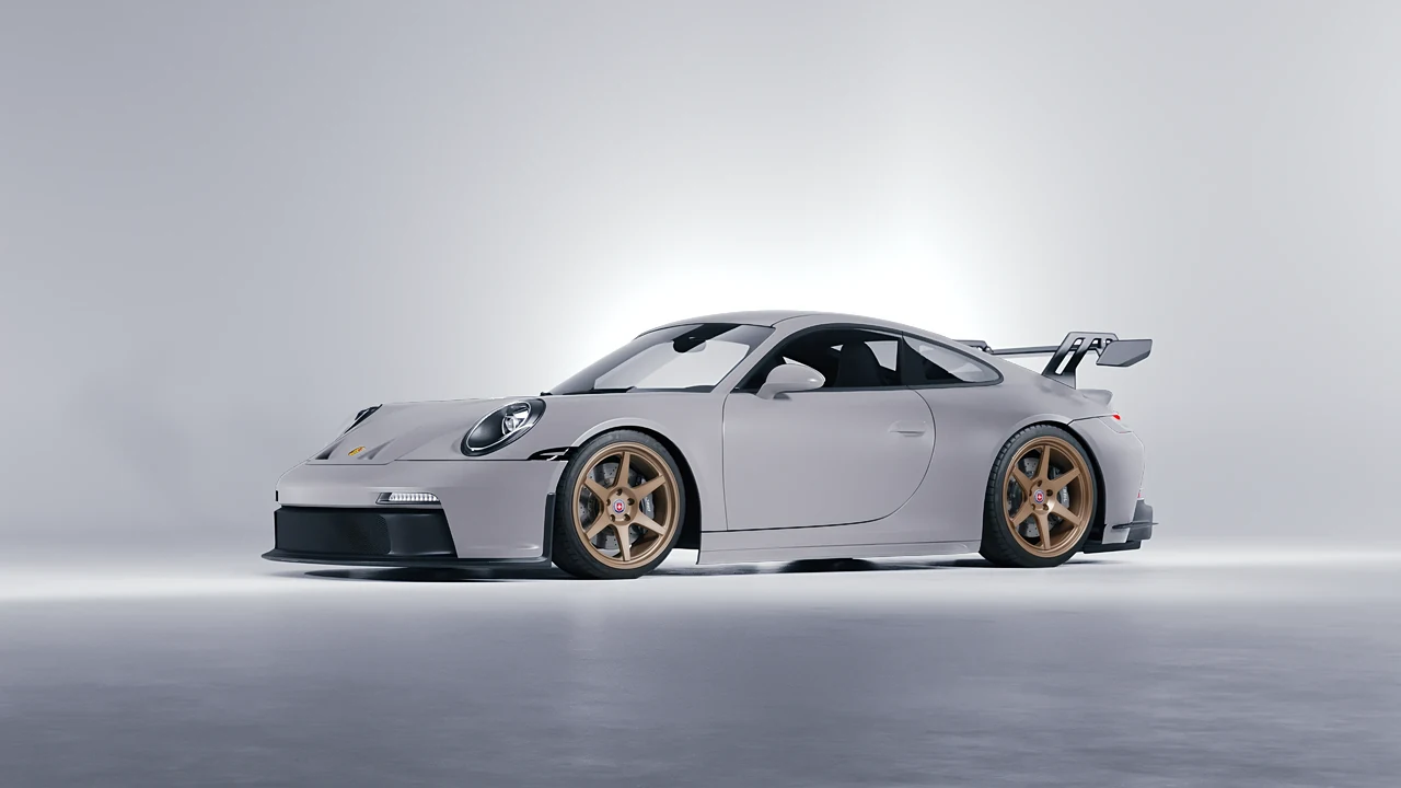 Porsche 911 GT3 2024 on HRE Performance Wheels 306-GTS forged wheels, front three-quarter view
