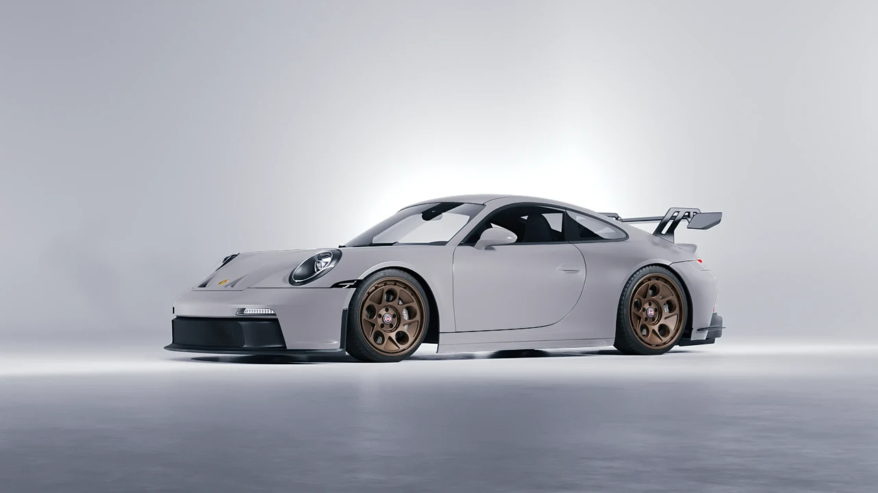 Porsche 911 GT3 2024 on HRE Performance Wheels 454-GTM forged wheels, front three-quarter view