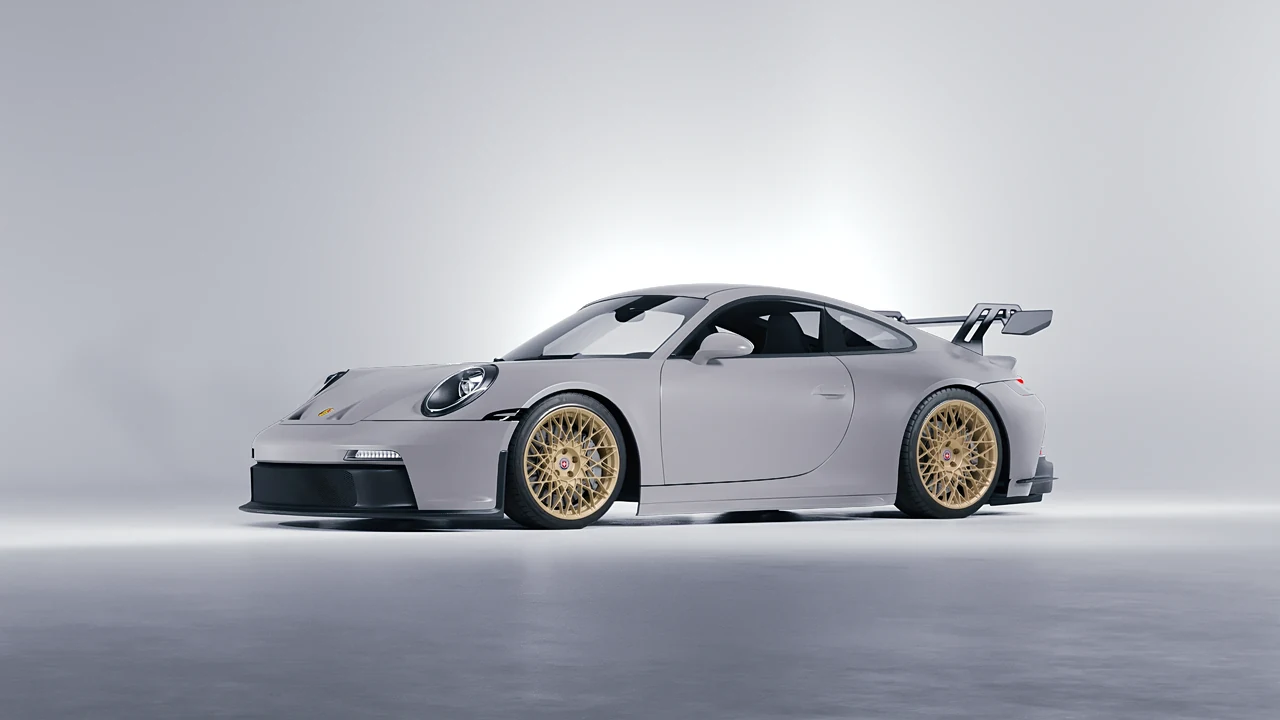 Porsche 911 GT3 2024 on HRE Performance Wheels 501M forged wheels, front three-quarter view