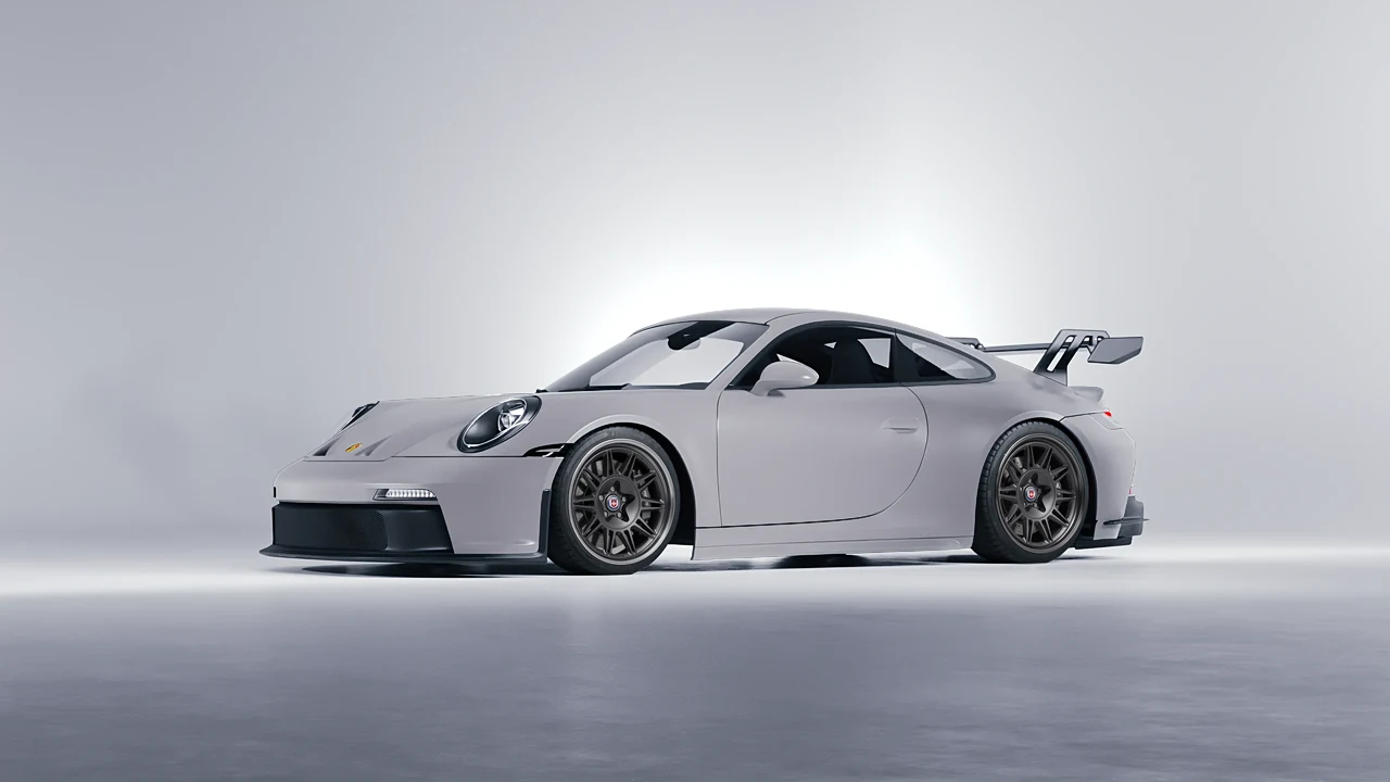 Porsche 911 GT3 2024 on HRE Performance Wheels 528 forged wheels, front three-quarter view