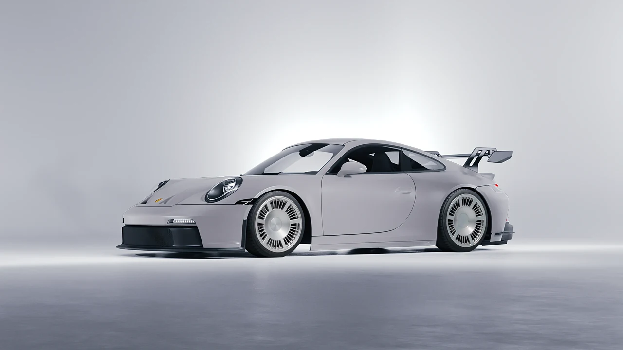 Porsche 911 GT3 2024 on RDB LA Masterpiece forged wheels, front three-quarter view