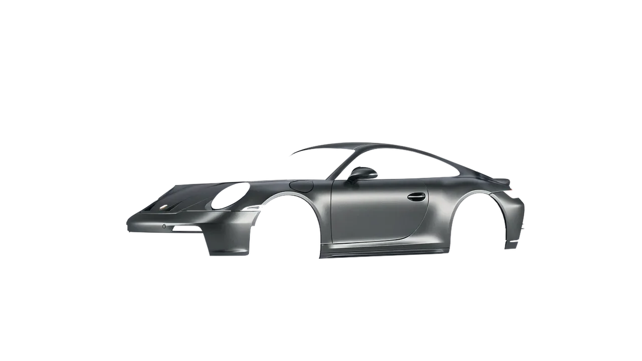 Porsche 911 GT3 2024 wrapped in Black Rock Grey (Avery Dennison SW900-823-M), front three-quarter view