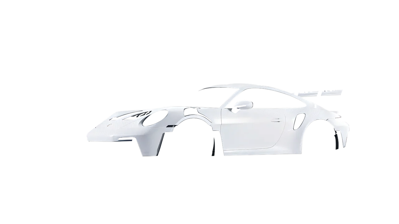 Porsche 911 GT3 RS 2024 wrapped in Carbon Fiber White (Avery Dennison SW900-115-X), front three-quarter view