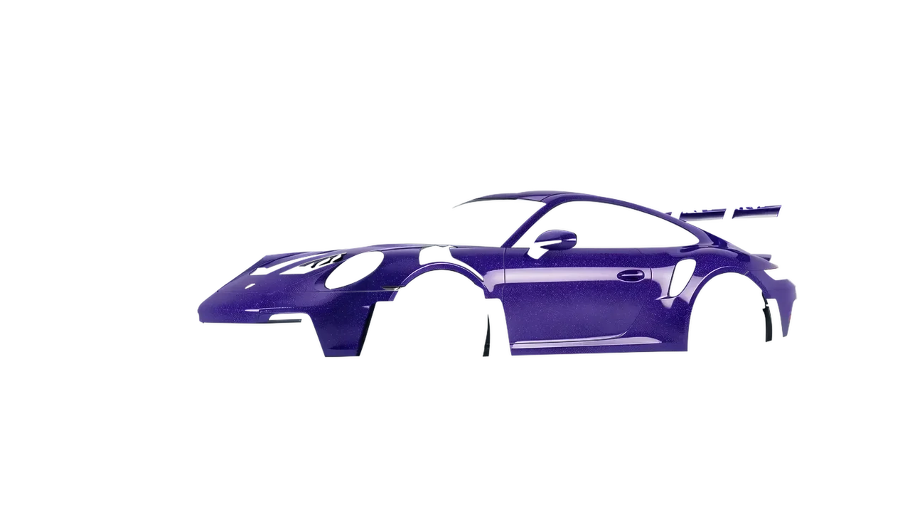 Porsche 911 GT3 RS 2024 wrapped in Purple (Avery Dennison SW900-587-D), front three-quarter view