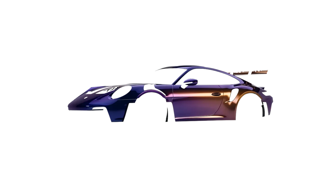 Porsche 911 GT3 RS 2024 wrapped in Gloss Flip Deep Space (3M GP278), front three-quarter view