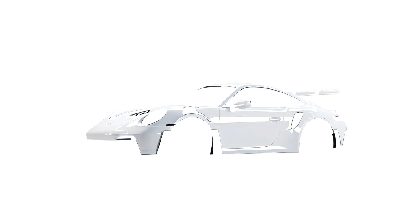 Porsche 911 GT3 RS 2024 wrapped in Gloss White (3M G10), front three-quarter view