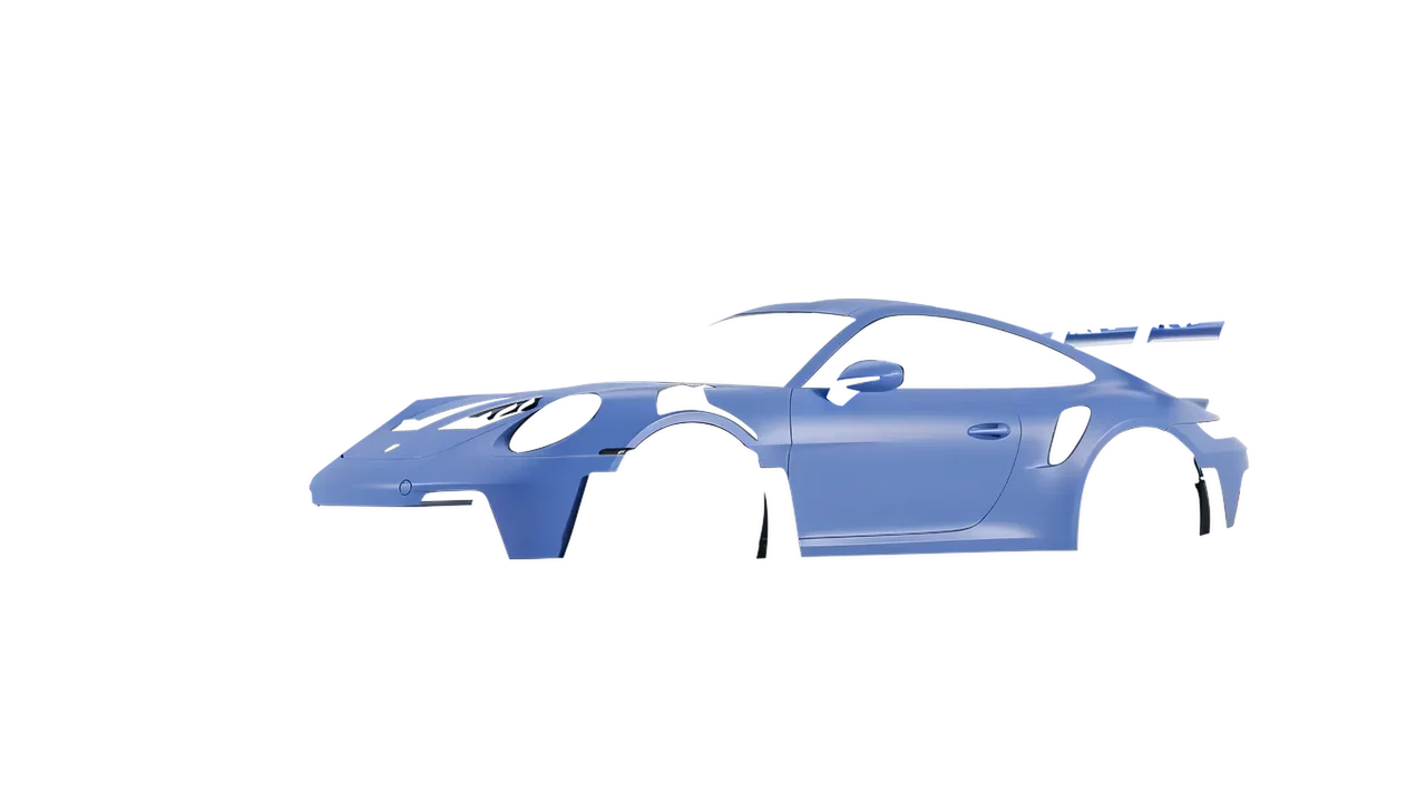 Porsche 911 GT3 RS 2024 wrapped in Dreamline Blue (Avery Dennison SW900-616-O), front three-quarter view