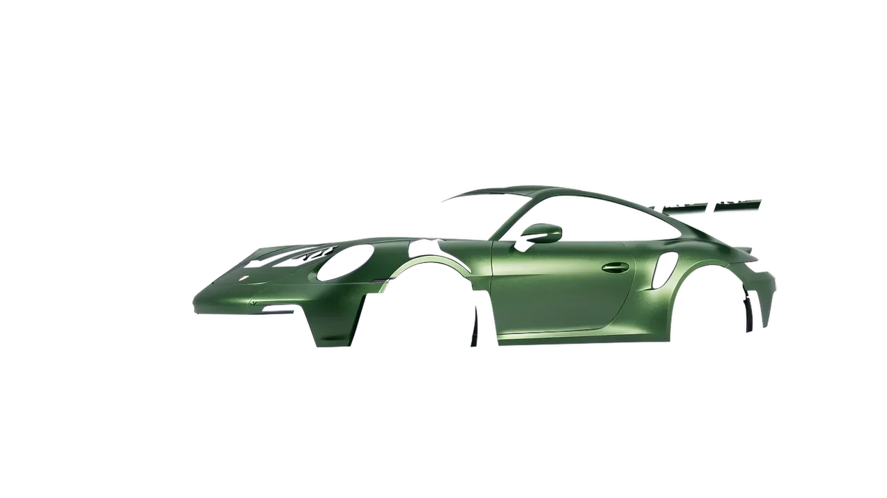 Porsche 911 GT3 RS 2024 wrapped in Apple Green (Avery Dennison SW900-745-M), front three-quarter view