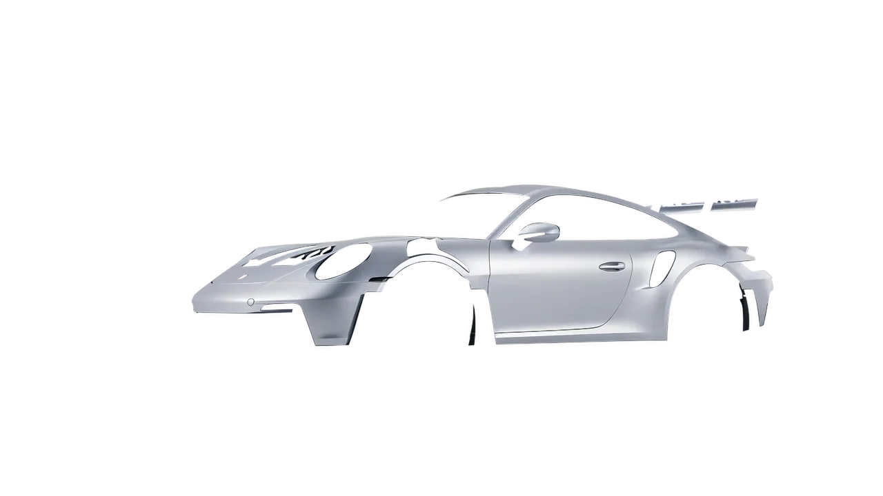Porsche 911 GT3 RS 2024 wrapped in Matte Silver (3M M21), front three-quarter view