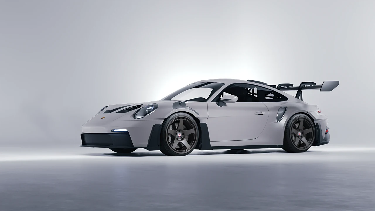 Porsche 911 GT3 RS 2024 on HRE Performance Wheels 305-GT forged wheels, front three-quarter view