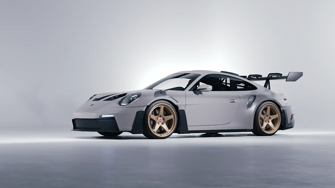 Porsche 911 GT3 RS 2024 on HRE Performance Wheels 305-GTS forged wheels, front three-quarter view