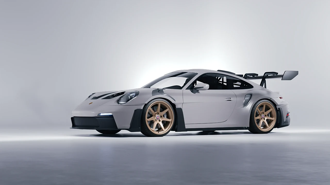 Porsche 911 GT3 RS 2024 on HRE Performance Wheels 307-GTS forged wheels, front three-quarter view