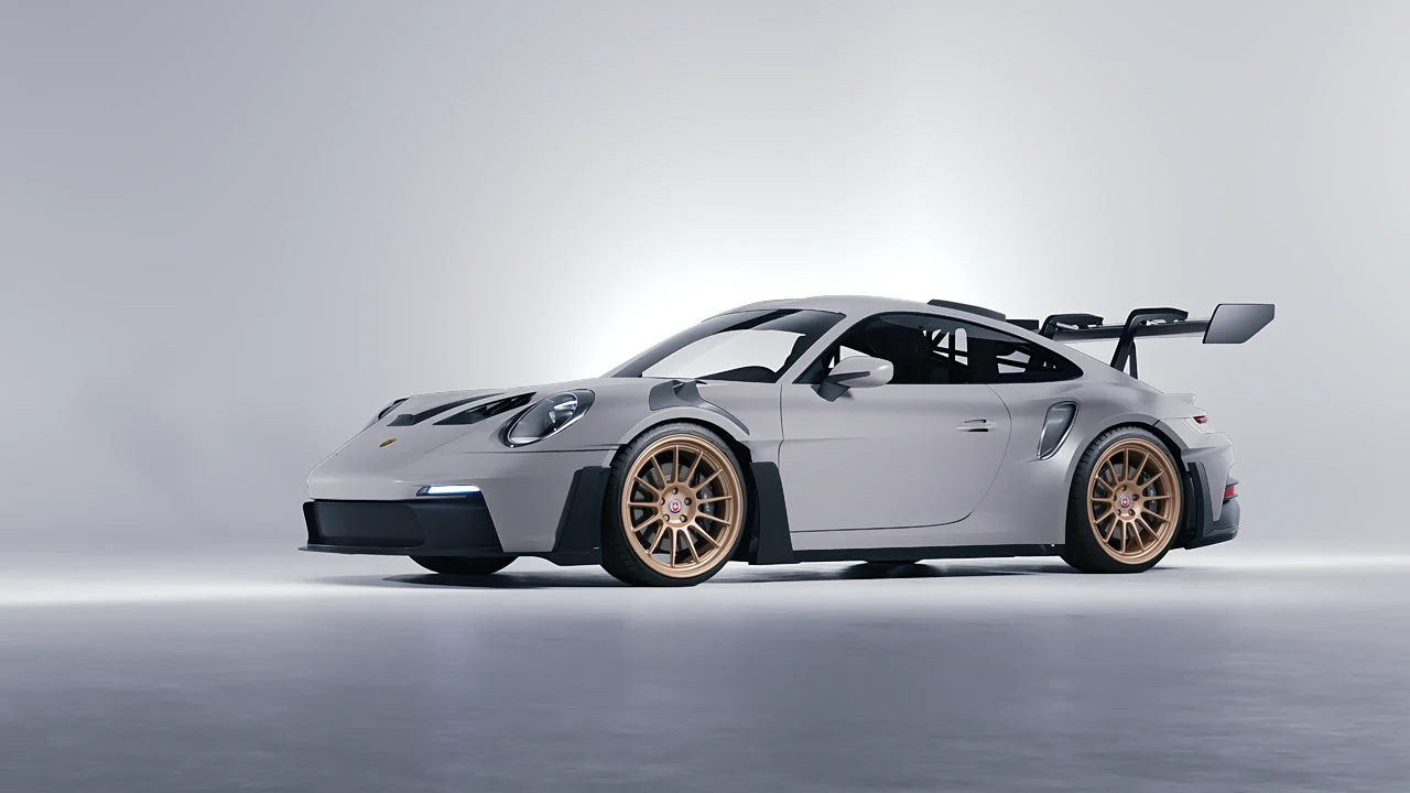 Porsche 911 GT3 RS 2024 on HRE Performance Wheels 313-GTS forged wheels, front three-quarter view