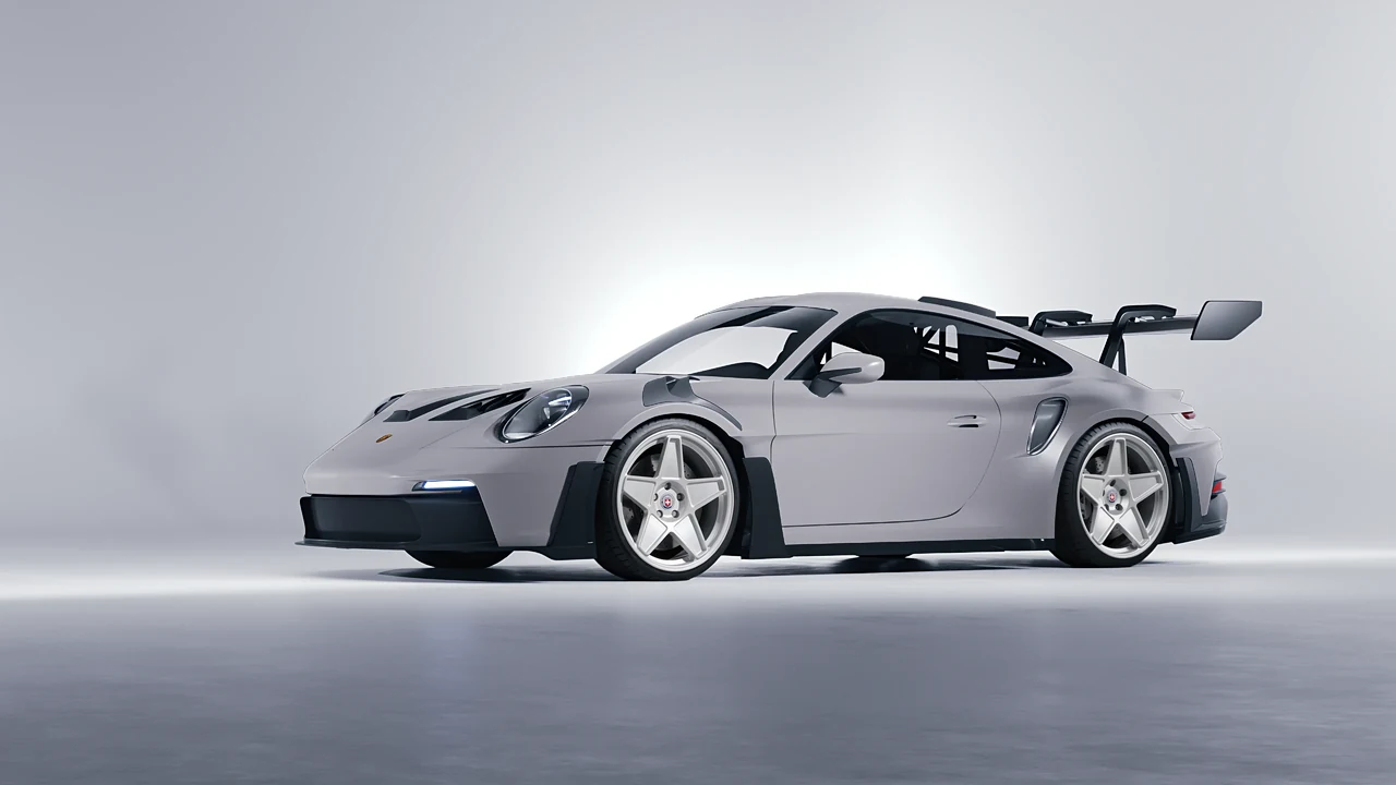 Porsche 911 GT3 RS 2024 on HRE Performance Wheels 505M forged wheels, front three-quarter view