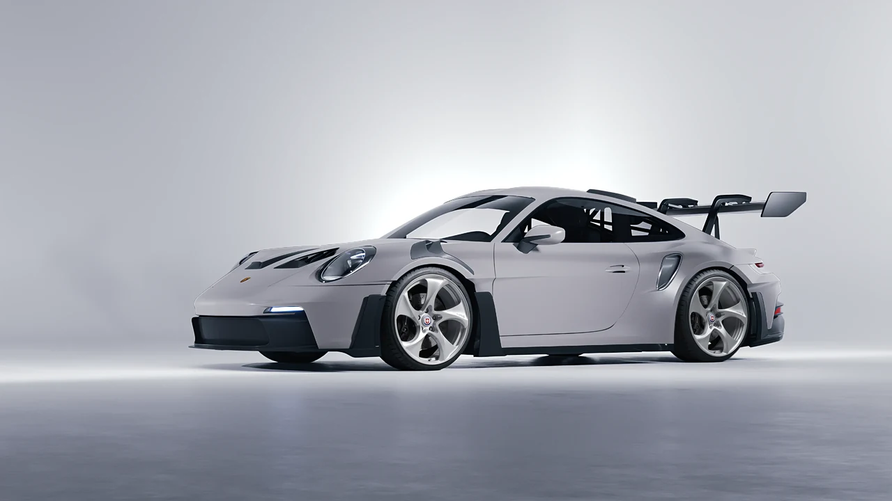Porsche 911 GT3 RS 2024 on HRE Performance Wheels 522M forged wheels, front three-quarter view