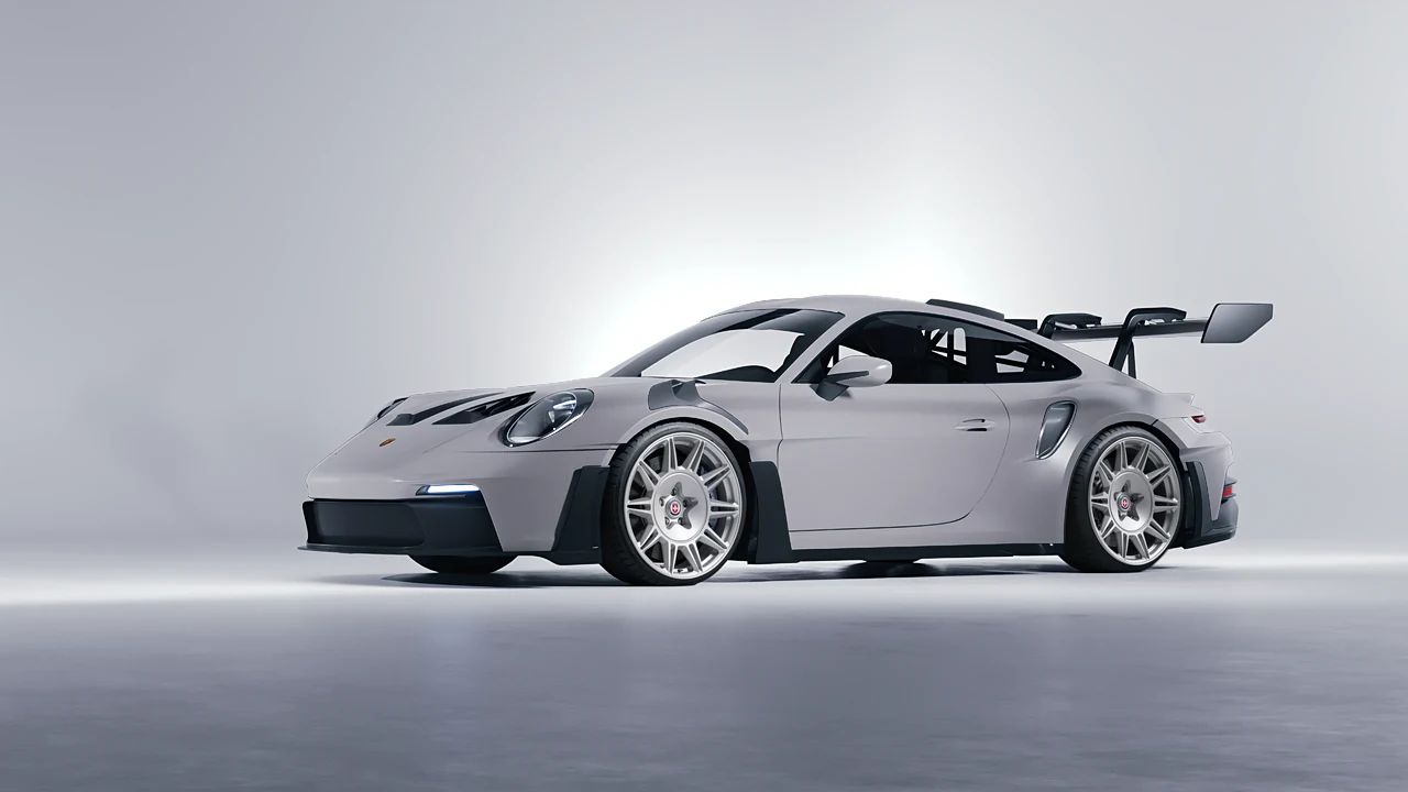 Porsche 911 GT3 RS 2024 on HRE Performance Wheels 528M forged wheels, front three-quarter view