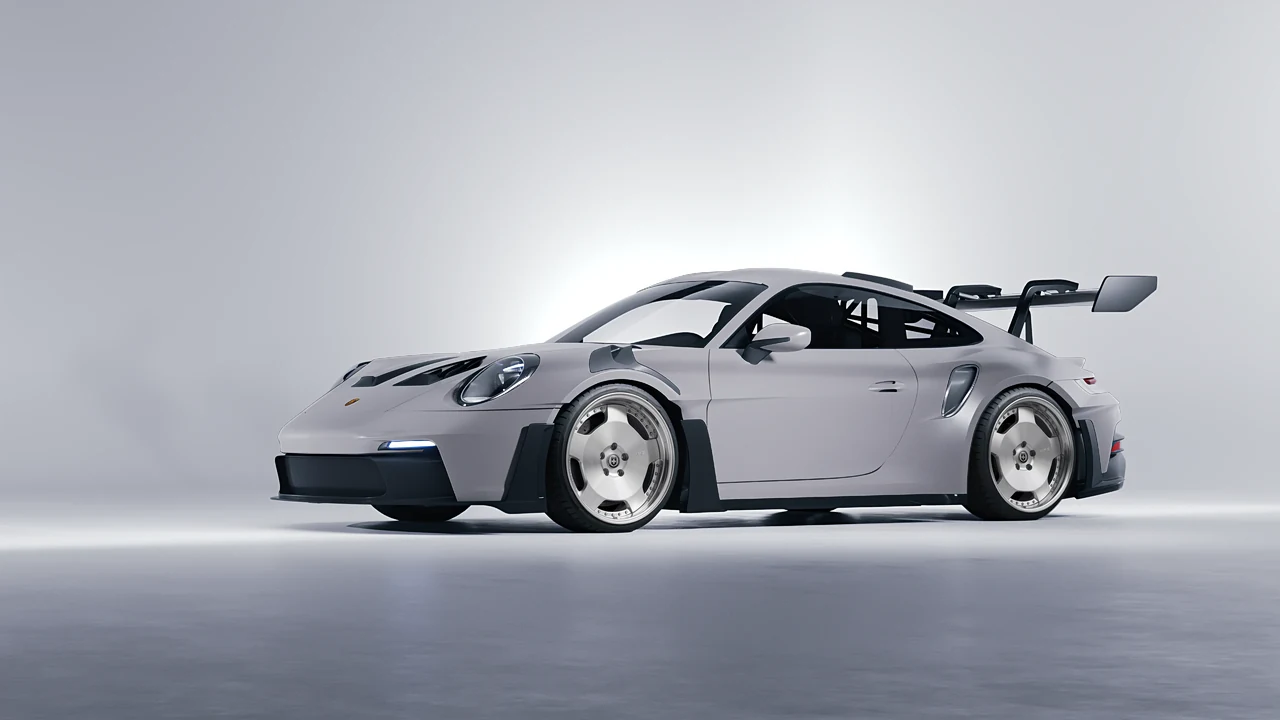 Porsche 911 GT3 RS 2024 on HRE Performance Wheels 544 forged wheels, front three-quarter view