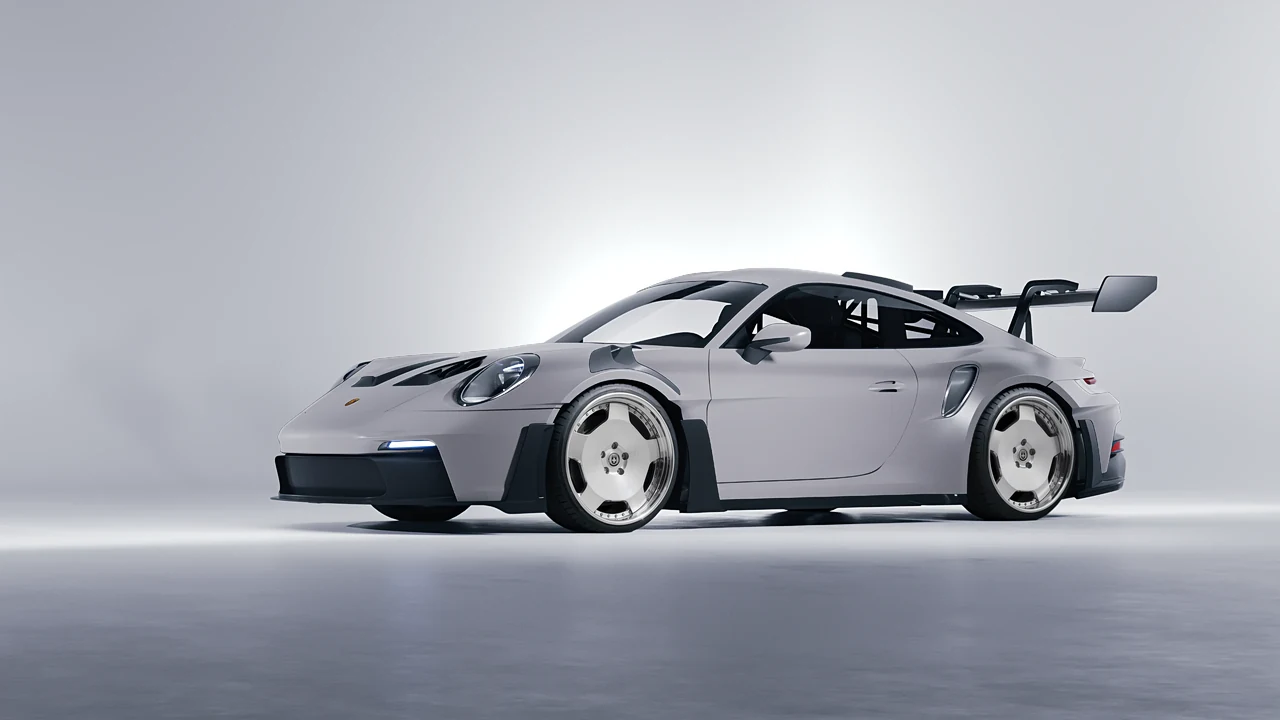 Porsche 911 GT3 RS 2024 on HRE Performance Wheels 544C forged wheels, front three-quarter view