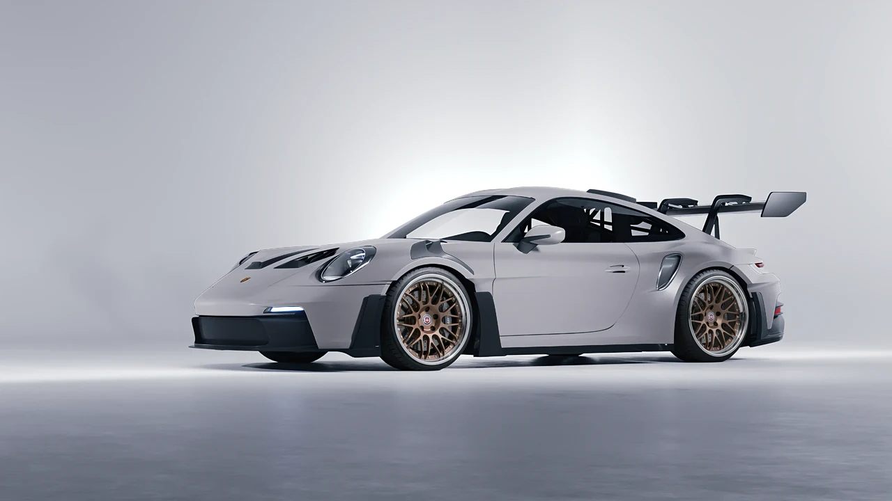 Porsche 911 GT3 RS 2024 on HRE Performance Wheels C100 forged wheels, front three-quarter view