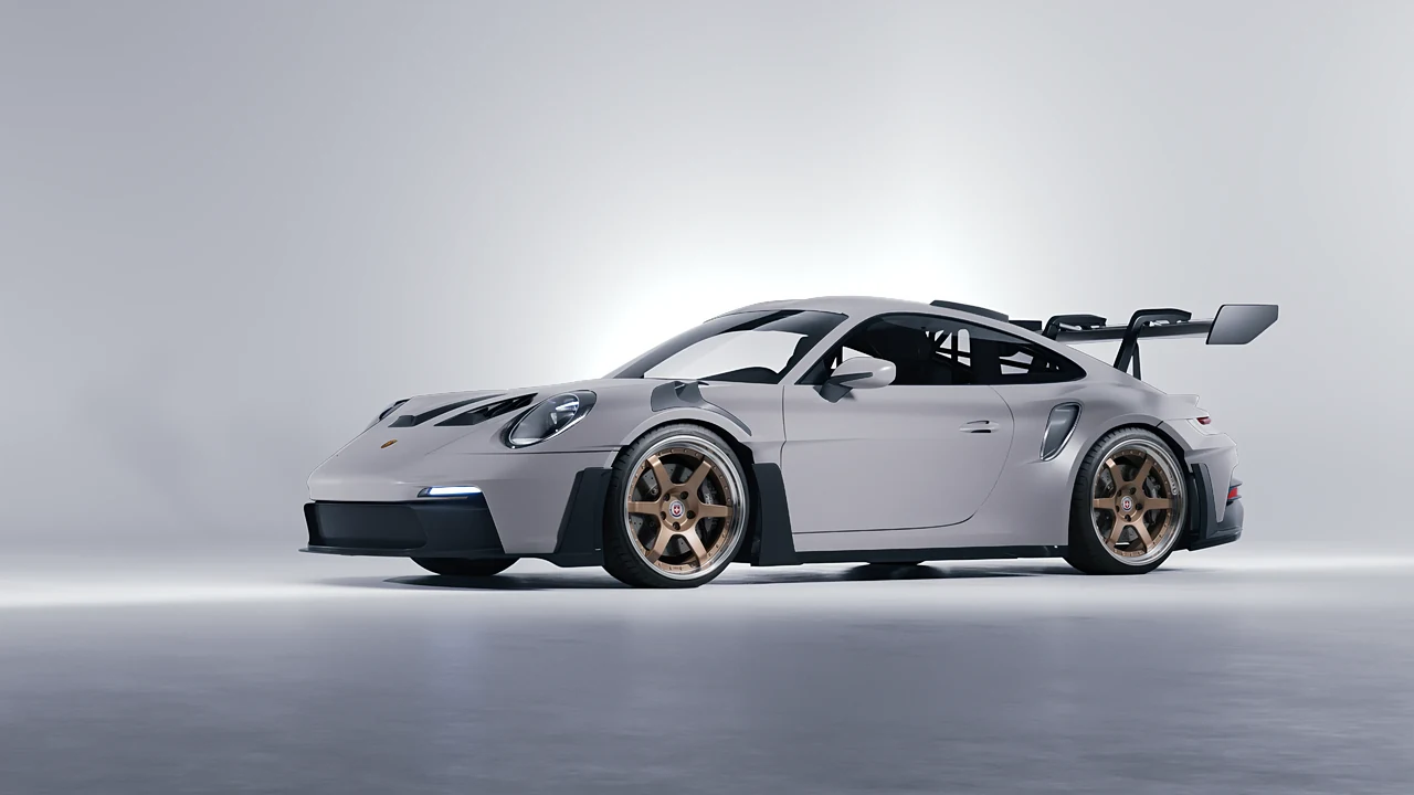 Porsche 911 GT3 RS 2024 on HRE Performance Wheels C106 forged wheels, front three-quarter view