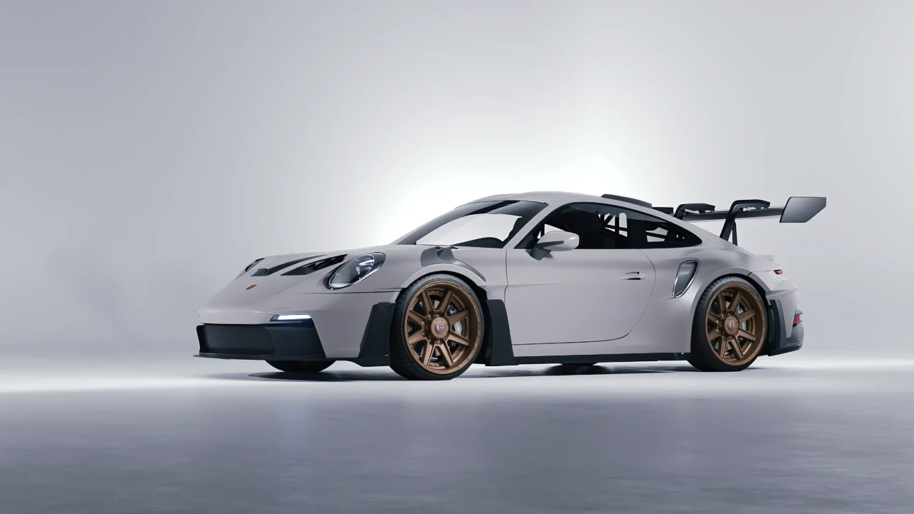 Porsche 911 GT3 RS 2024 on HRE Performance Wheels HD188 forged wheels, front three-quarter view