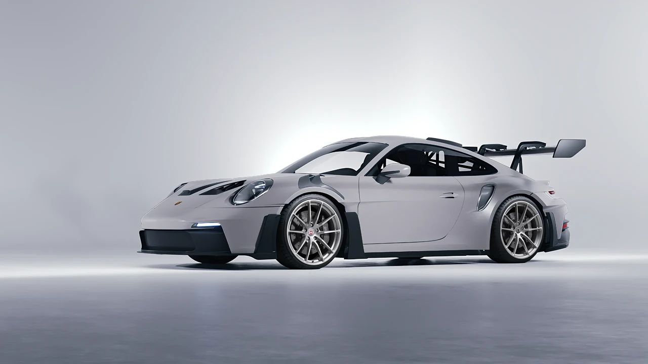 Porsche 911 GT3 RS 2024 on HRE Performance Wheels P104 forged wheels, front three-quarter view