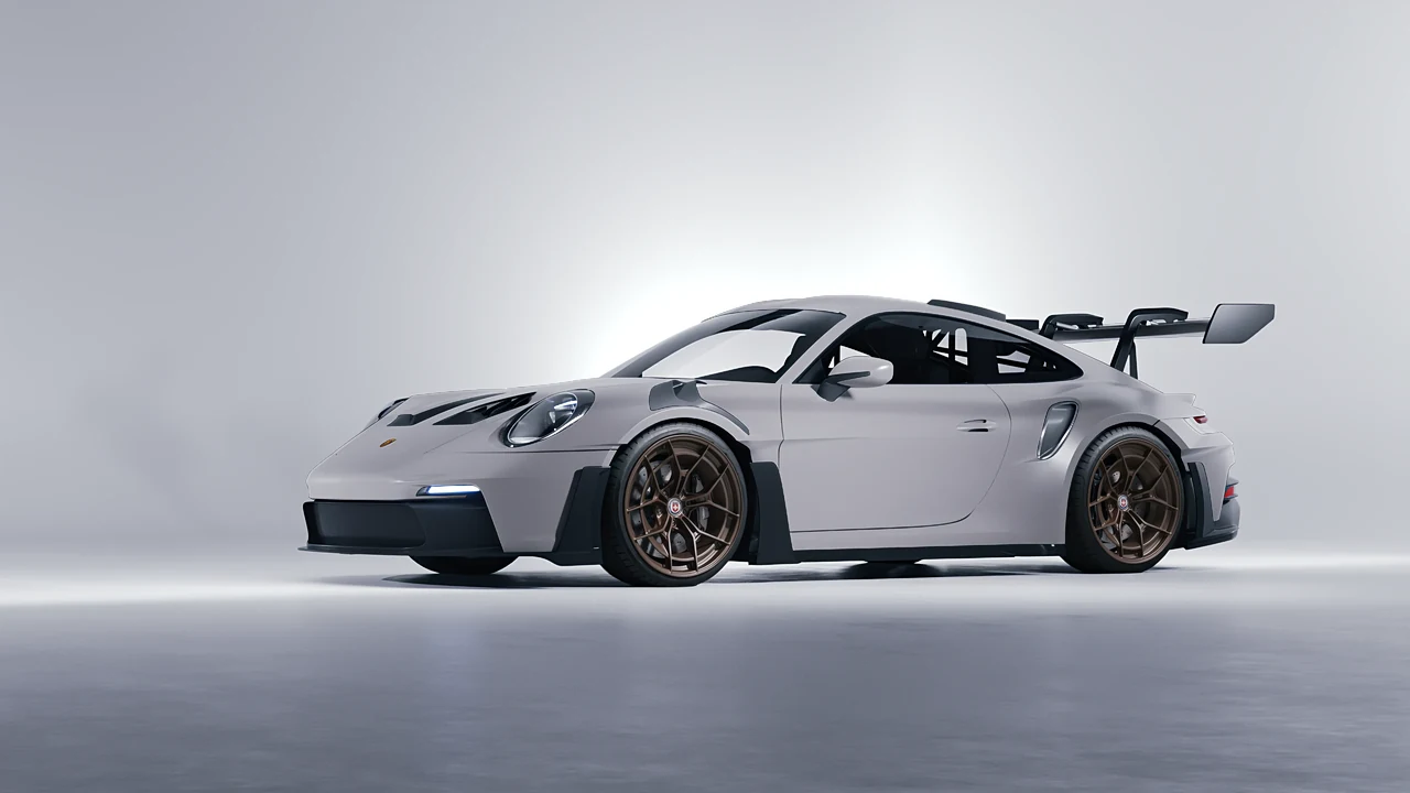 Porsche 911 GT3 RS 2024 on HRE Performance Wheels P301 forged wheels, front three-quarter view