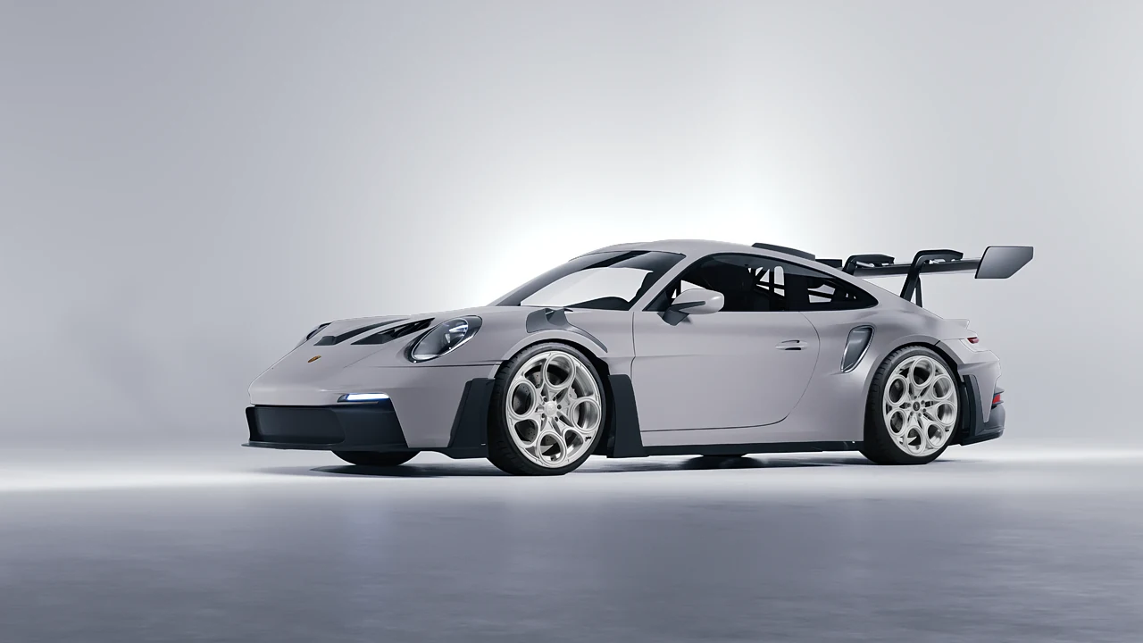 Porsche 911 GT3 RS 2024 on RDB LA Revolver forged wheels, front three-quarter view
