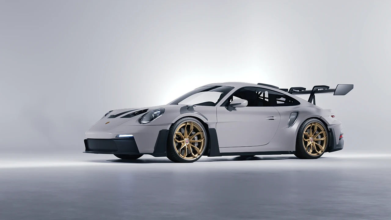 Porsche 911 GT3 RS 2024 on HRE Performance Wheels S201H forged wheels, front three-quarter view