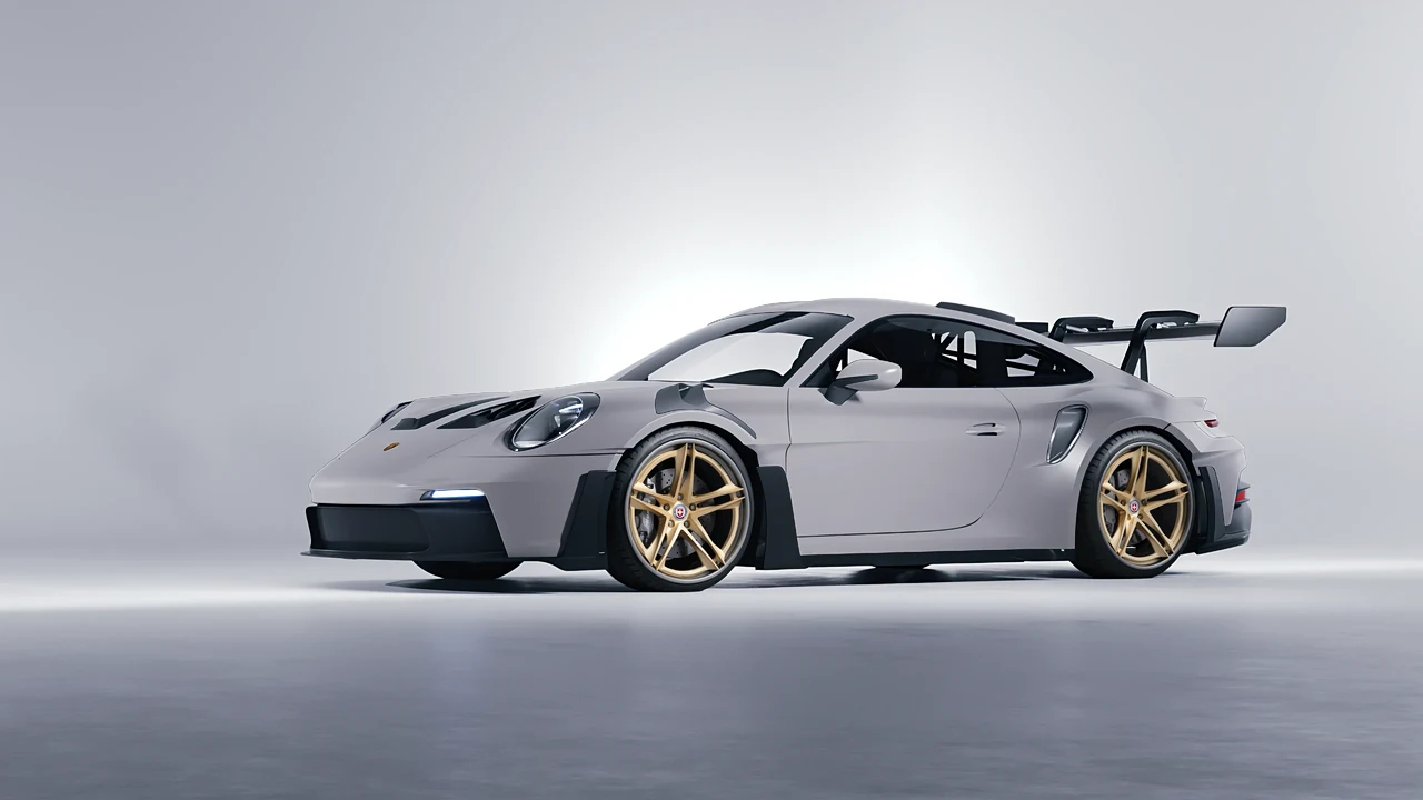 Porsche 911 GT3 RS 2024 on HRE Performance Wheels S207H forged wheels, front three-quarter view