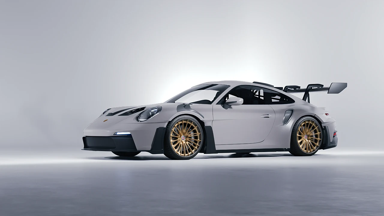 Porsche 911 GT3 RS 2024 on HRE Performance Wheels S209H forged wheels, front three-quarter view