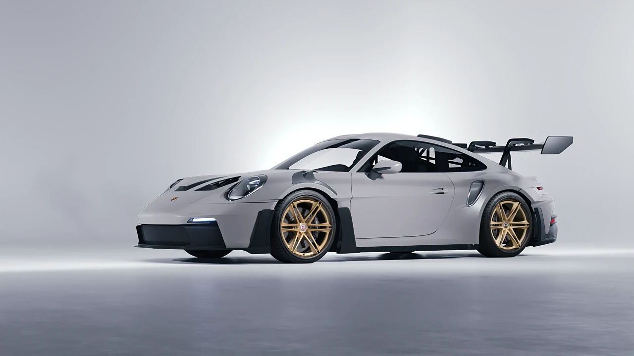 Porsche 911 GT3 RS 2024 on HRE Performance Wheels S267H forged wheels, front three-quarter view