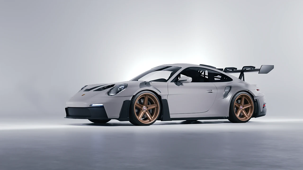 Porsche 911 GT3 RS 2024 on HRE Performance Wheels Tusk forged wheels, front three-quarter view